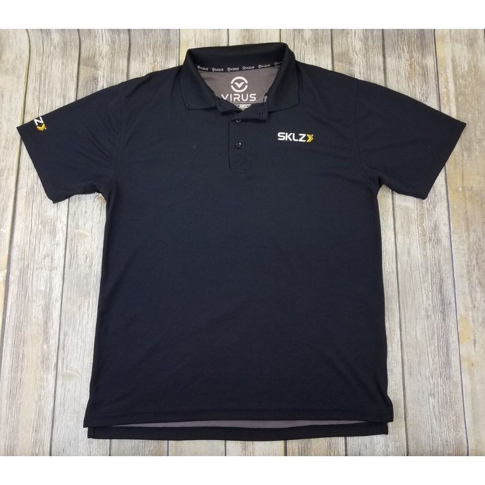 VIRUS Street Tech Polo Shirt Mens Size XL Black Fitted SKLZ Short Sleeves Golf